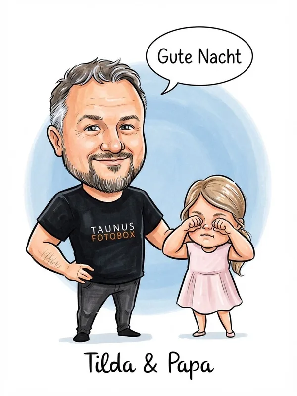 Skizze von Vater und Tochter mit Gruß Gute Nacht